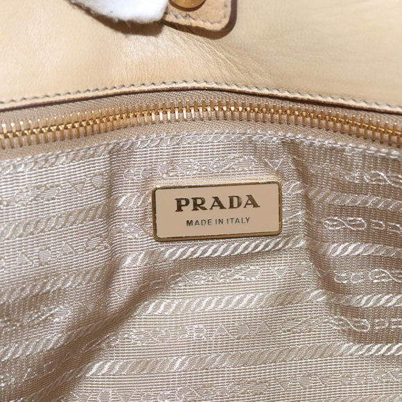 PRADA Gathered Tote Bag Leather Beige Gold Auth ki5670
