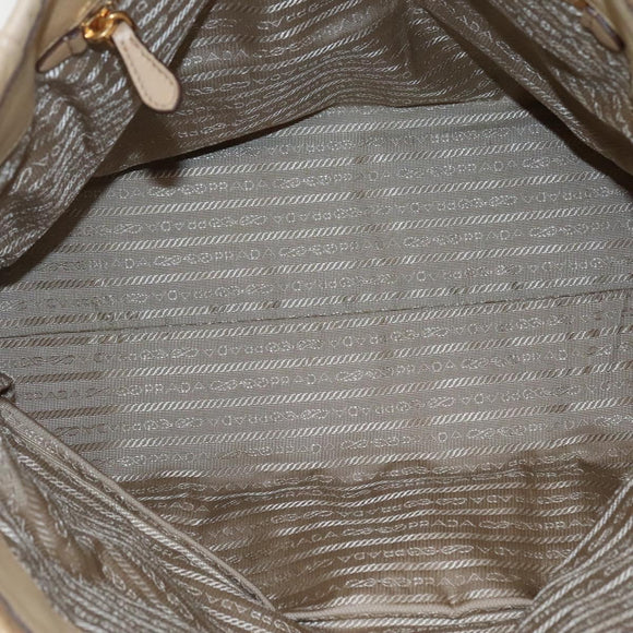 PRADA Gathered Tote Bag Leather Beige Gold Auth ki5670