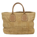 PRADA Gathered Tote Bag Leather Beige Gold Auth ki5670-2
