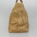 PRADA Gathered Tote Bag Leather Beige Gold Auth ki5670-4