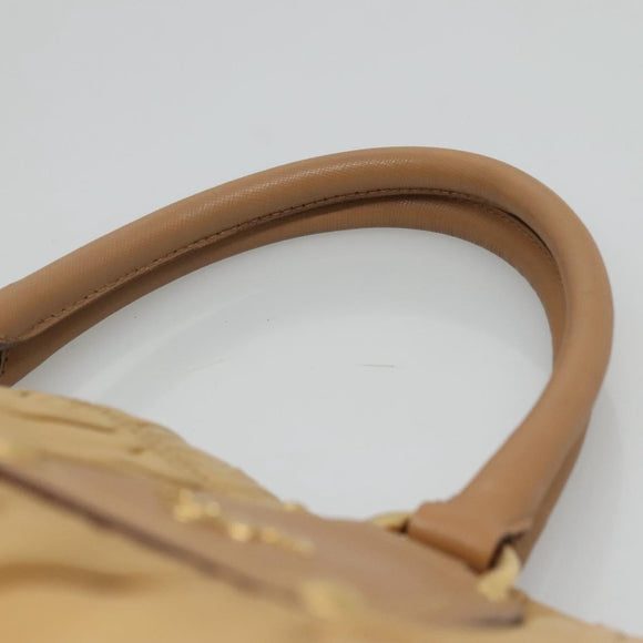 PRADA Gathered Tote Bag Leather Beige Gold Auth ki5670