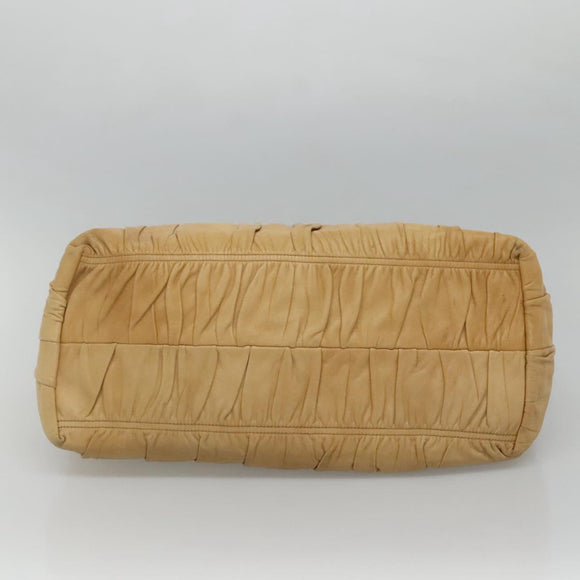 PRADA Gathered Tote Bag Leather Beige Gold Auth ki5670