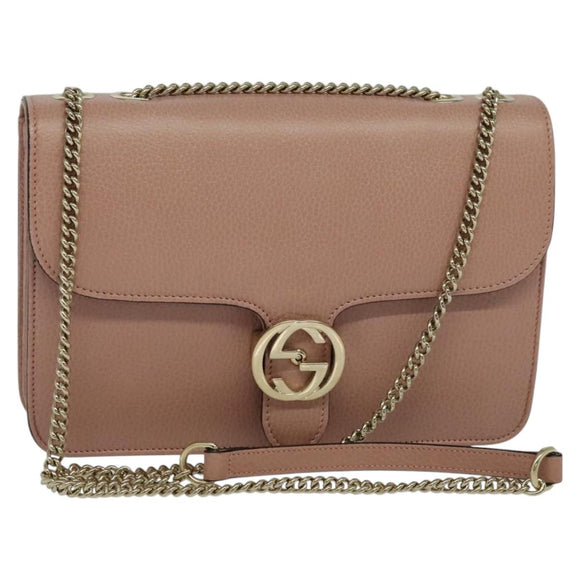 GUCCI Interlocking Chain Shoulder Bag Leather Pink Gold 510303 Auth ki5677