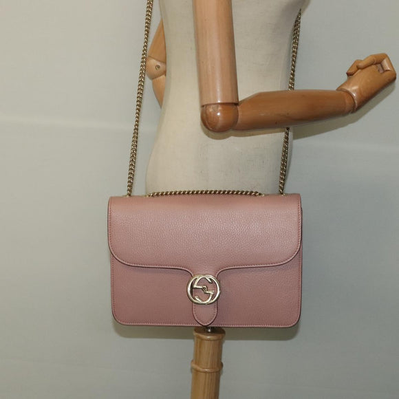 GUCCI Interlocking Chain Shoulder Bag Leather Pink Gold 510303 Auth ki5677