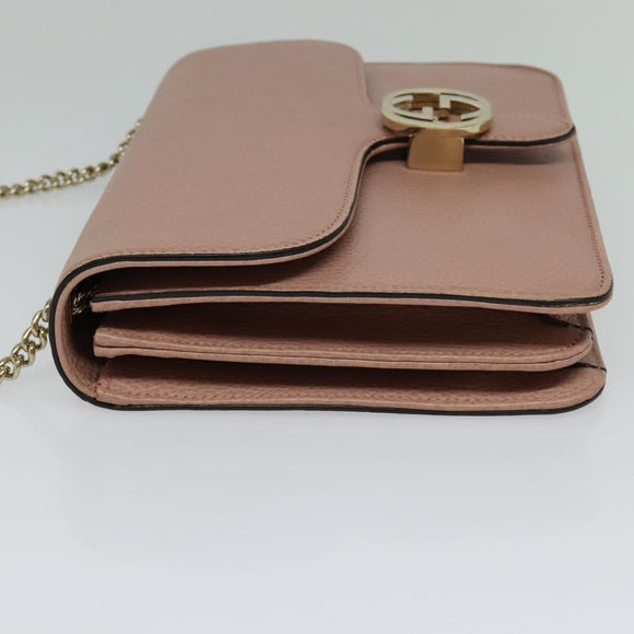 GUCCI Interlocking Chain Shoulder Bag Leather Pink Gold 510303 Auth ki5677