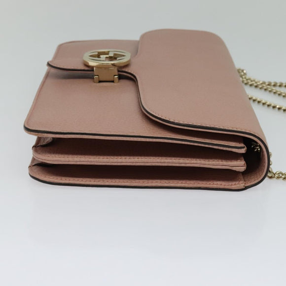 GUCCI Interlocking Chain Shoulder Bag Leather Pink Gold 510303 Auth ki5677