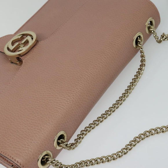 GUCCI Interlocking Chain Shoulder Bag Leather Pink Gold 510303 Auth ki5677
