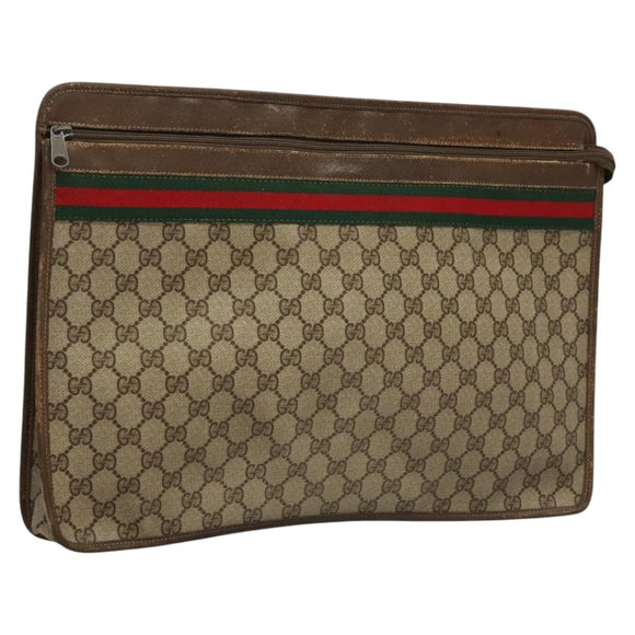 GUCCI GG Supreme Web Sherry Line Bag PVC Beige Green 017 115 4126 Auth ki5678
