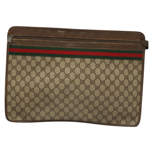 GUCCI GG Supreme Web Sherry Line Bag PVC Beige Green 017 115 4126 Auth ki5678