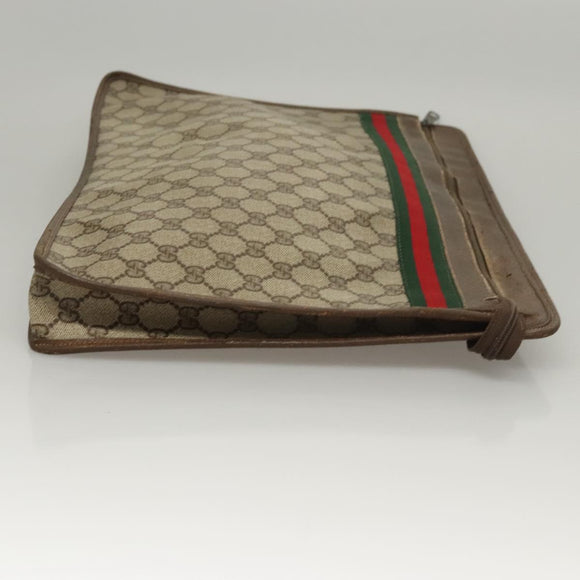 GUCCI GG Supreme Web Sherry Line Bag PVC Beige Green 017 115 4126 Auth ki5678