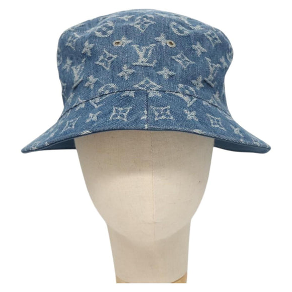 LOUIS VUITTON Monogram Denim Bucket Hat Blue M78772 LV Auth ki5688