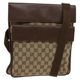 GUCCI GG Canvas Shoulder Bag Brown Silver 019 0489 Auth ki5690