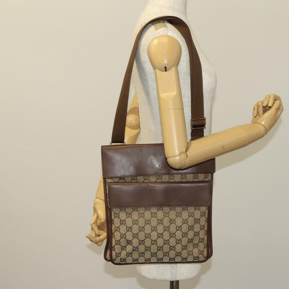 GUCCI GG Canvas Shoulder Bag Brown Silver 019 0489 Auth ki5690