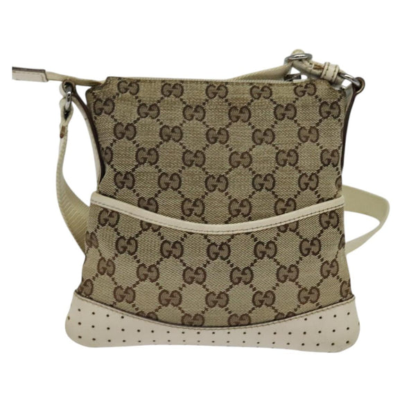 GUCCI GG Canvas Shoulder Bag Beige Silver 147671 Auth ki5693