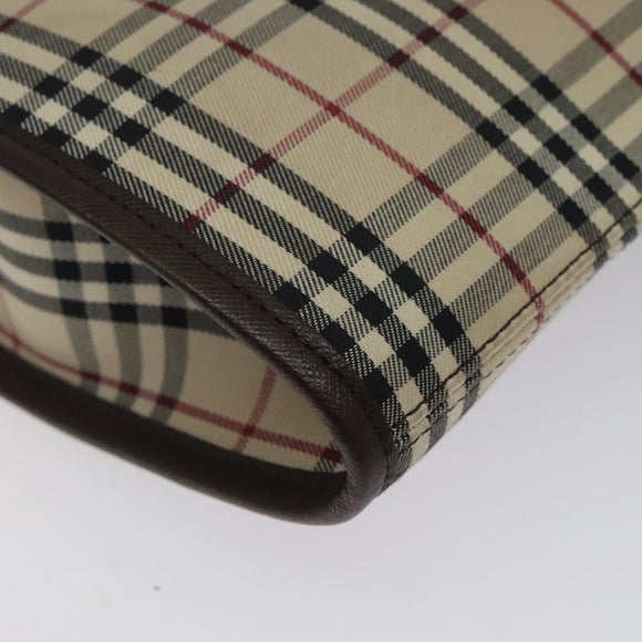 BURBERRY Nova Check Shoulder Bag Canvas Beige Brown Silver Auth ki5712