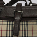 BURBERRY Nova Check Shoulder Bag Canvas Beige Brown Silver Auth ki5712-14