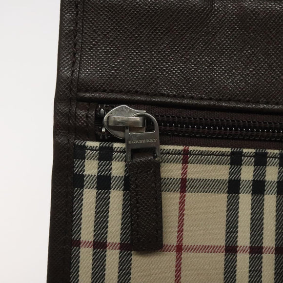 BURBERRY Nova Check Shoulder Bag Canvas Beige Brown Silver Auth ki5712