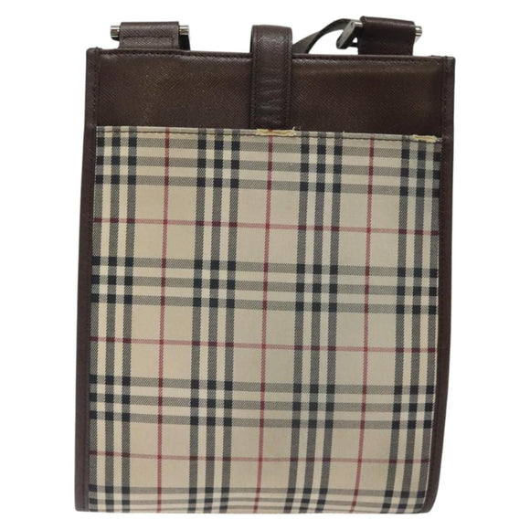 BURBERRY Nova Check Shoulder Bag Canvas Beige Brown Silver Auth ki5712