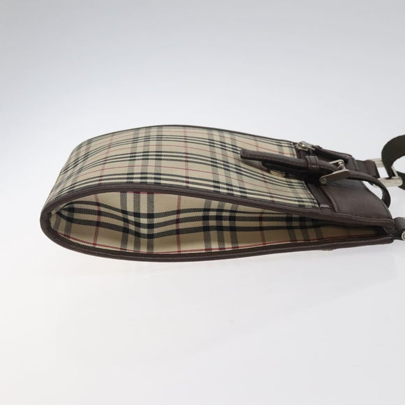 BURBERRY Nova Check Shoulder Bag Canvas Beige Brown Silver Auth ki5712