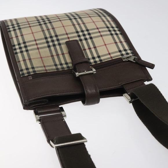 BURBERRY Nova Check Shoulder Bag Canvas Beige Brown Silver Auth ki5712