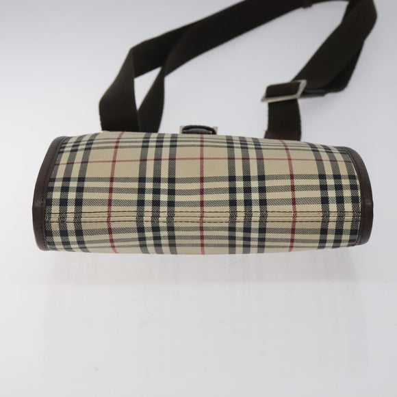 BURBERRY Nova Check Shoulder Bag Canvas Beige Brown Silver Auth ki5712