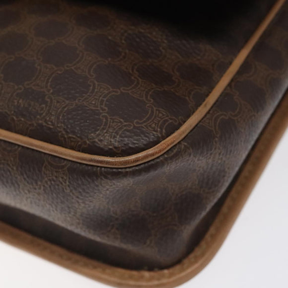 CELINE Macadam Canvas Shoulder Bag PVC Leather Brown Gold Auth ki5724