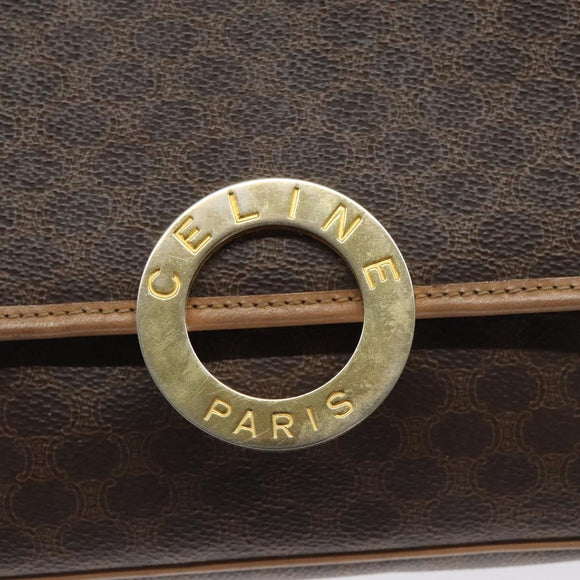 CELINE Macadam Canvas Shoulder Bag PVC Leather Brown Gold Auth ki5724