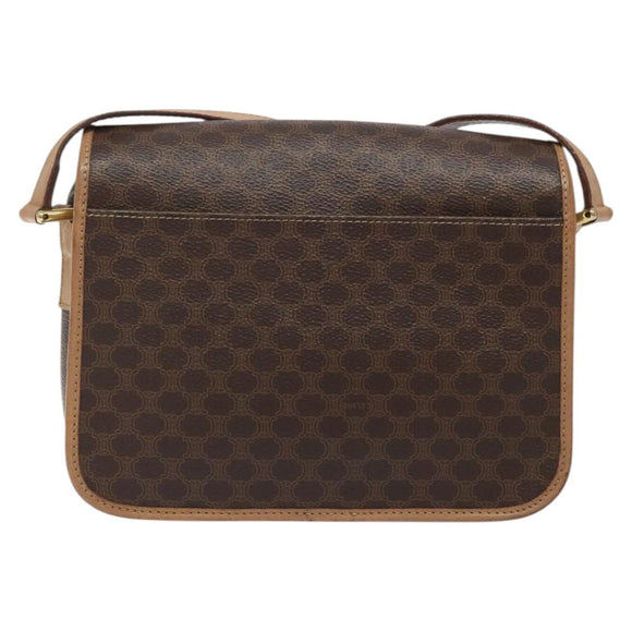 CELINE Macadam Canvas Shoulder Bag PVC Leather Brown Gold Auth ki5724