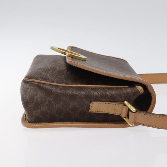 CELINE Macadam Canvas Shoulder Bag PVC Leather Brown Gold Auth ki5724