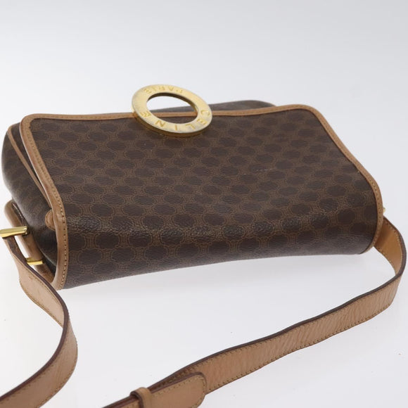 CELINE Macadam Canvas Shoulder Bag PVC Leather Brown Gold Auth ki5724