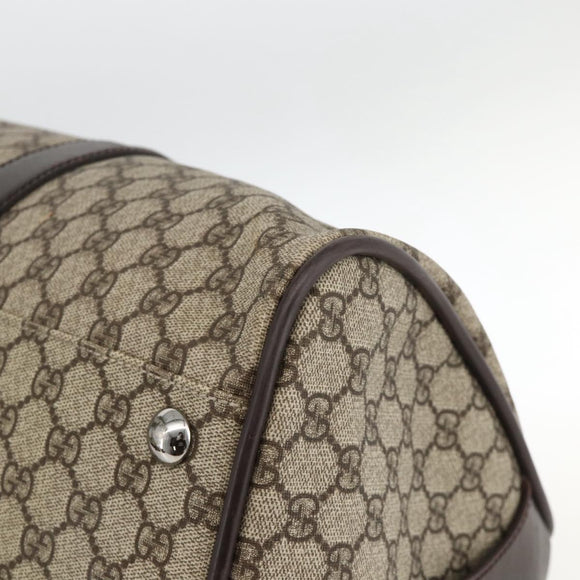 GUCCI GG Supreme Boston Bag PVC Brown Silver 108793 Auth ki5734
