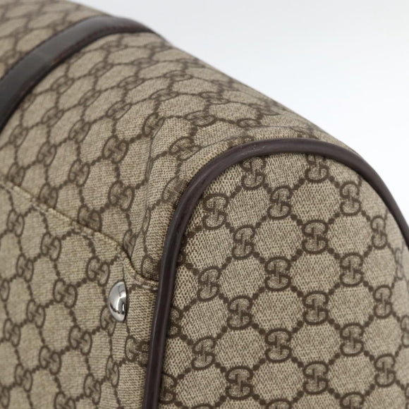 GUCCI GG Supreme Boston Bag PVC Brown Silver 108793 Auth ki5734