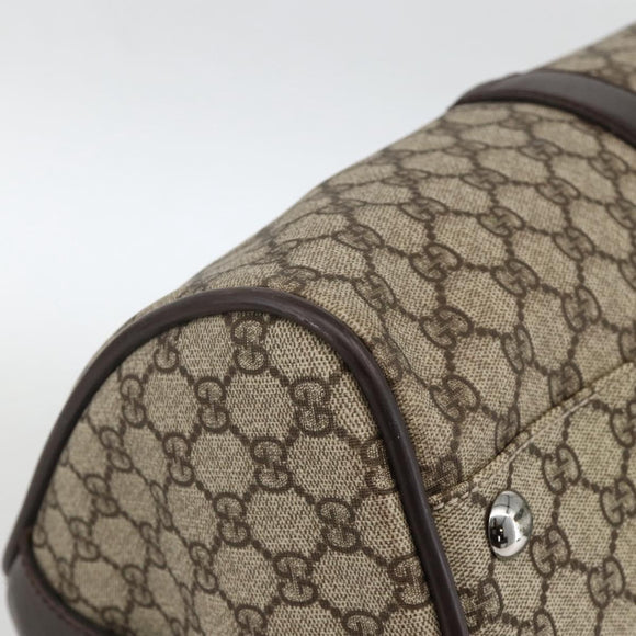 GUCCI GG Supreme Boston Bag PVC Brown Silver 108793 Auth ki5734