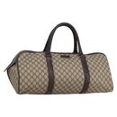 GUCCI GG Supreme Boston Bag PVC Brown Silver 108793 Auth ki5734-1