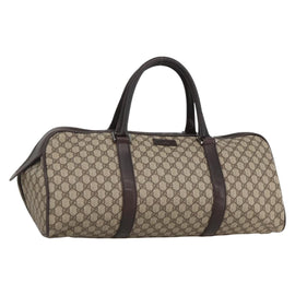 GUCCI GG Supreme Boston Bag PVC Brown Silver 108793 Auth ki5734
