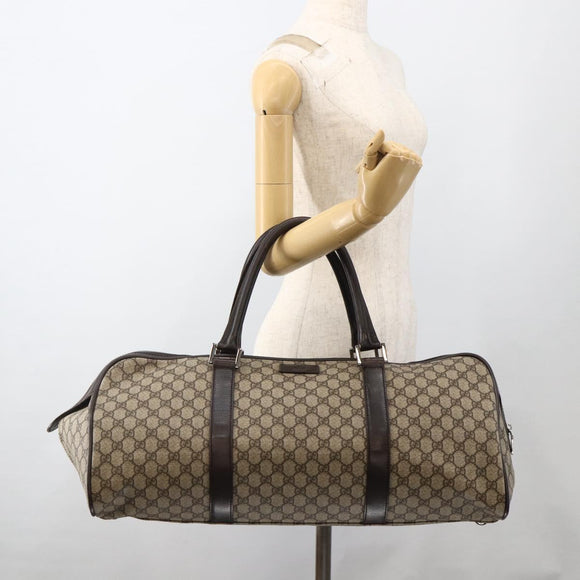 GUCCI GG Supreme Boston Bag PVC Brown Silver 108793 Auth ki5734