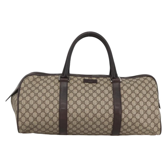 GUCCI GG Supreme Boston Bag PVC Brown Silver 108793 Auth ki5734