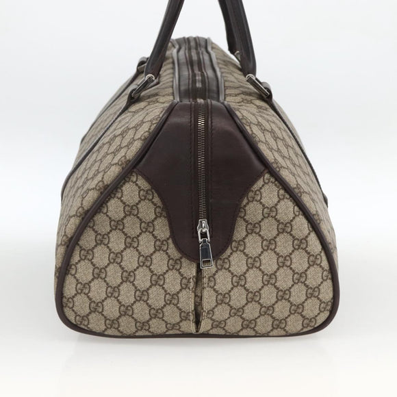 GUCCI GG Supreme Boston Bag PVC Brown Silver 108793 Auth ki5734