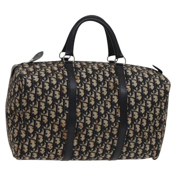 Christian Dior Trotter Canvas Mini Boston Bag Navy Silver Auth ki5738