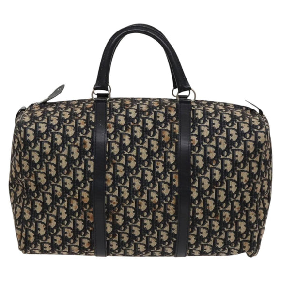 Christian Dior Trotter Canvas Mini Boston Bag Navy Silver Auth ki5738