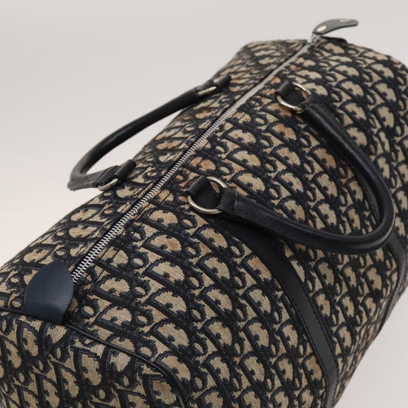 Christian Dior Trotter Canvas Mini Boston Bag Navy Silver Auth ki5738