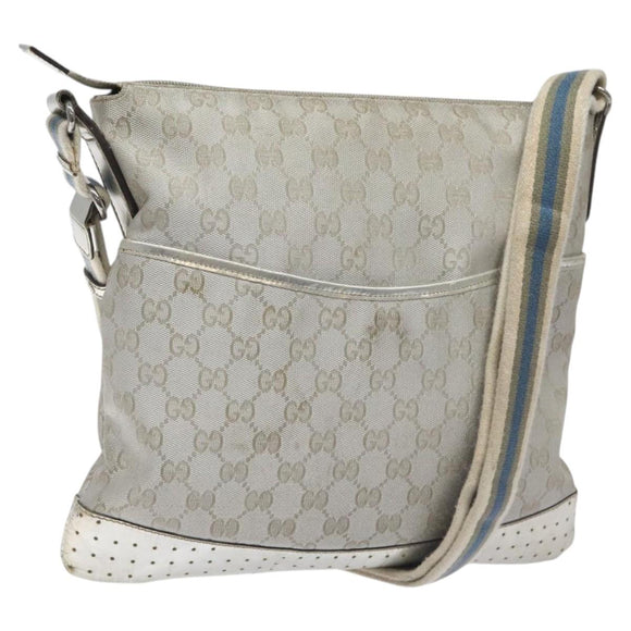 GUCCI GG Canvas Shoulder Bag Silver 145857 Auth ki5740