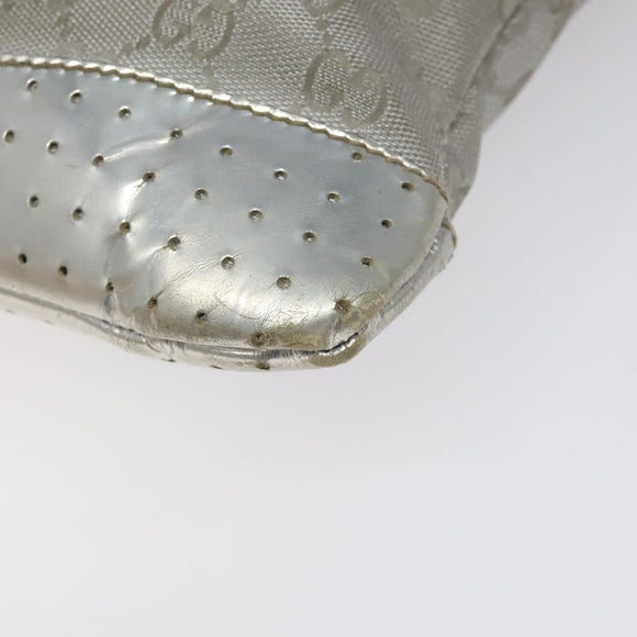 GUCCI GG Canvas Shoulder Bag Silver 145857 Auth ki5740