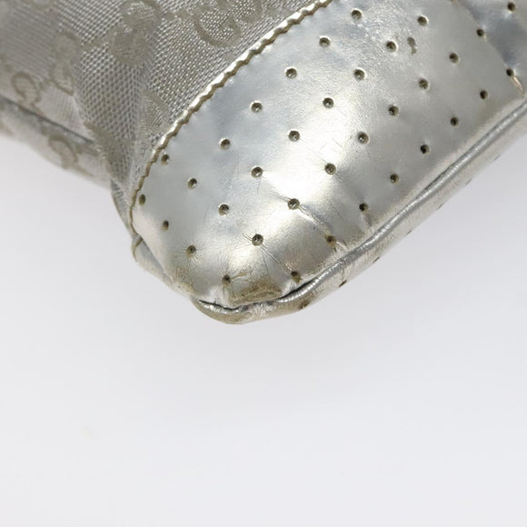 GUCCI GG Canvas Shoulder Bag Silver 145857 Auth ki5740