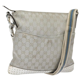 GUCCI GG Canvas Shoulder Bag Silver 145857 Auth ki5740