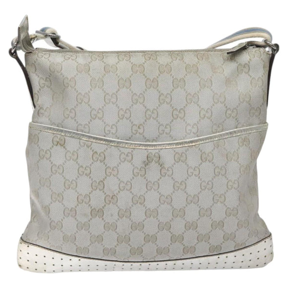 GUCCI GG Canvas Shoulder Bag Silver 145857 Auth ki5740