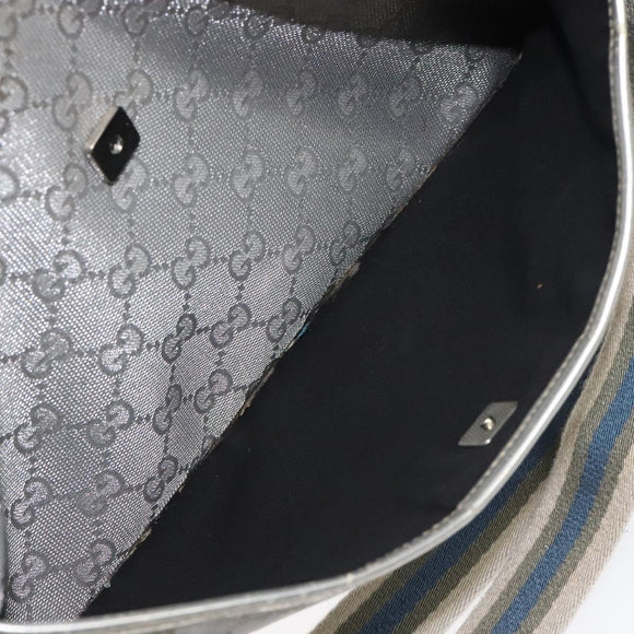 GUCCI GG Canvas Shoulder Bag Silver 145857 Auth ki5740