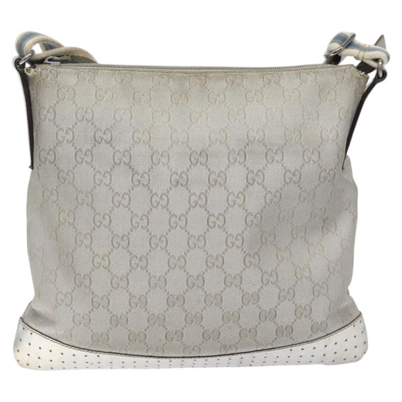 GUCCI GG Canvas Shoulder Bag Silver 145857 Auth ki5740