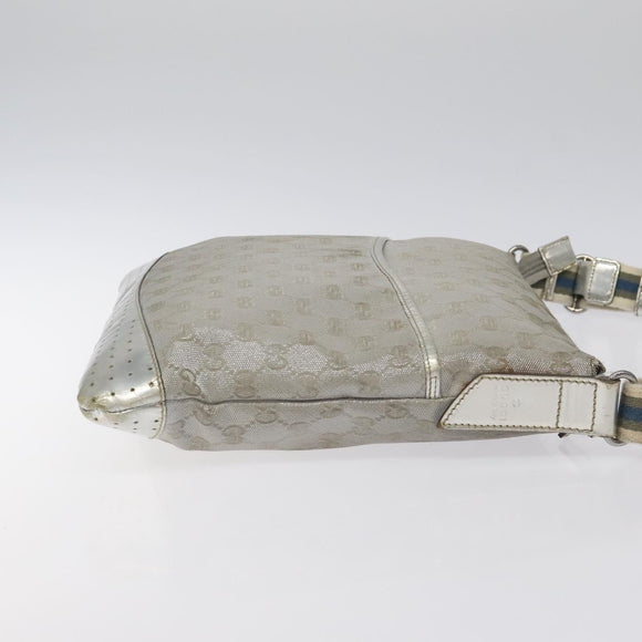 GUCCI GG Canvas Shoulder Bag Silver 145857 Auth ki5740