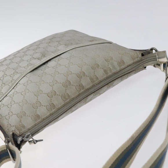 GUCCI GG Canvas Shoulder Bag Silver 145857 Auth ki5740